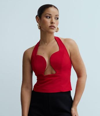 Blusa Frente Única em Alfaiataria com Decote Orgânico