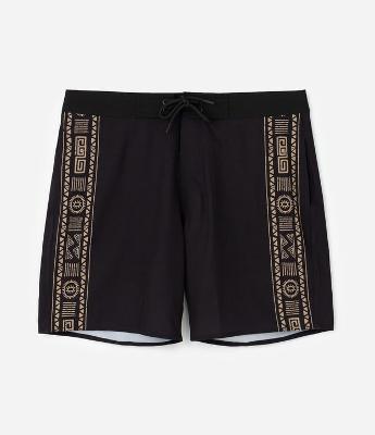 Bermuda de Banho em Microfibra com Estampa Étnica e Listras Laterais