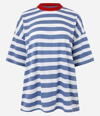 Camiseta Oversized em Algodão com Listras Bold