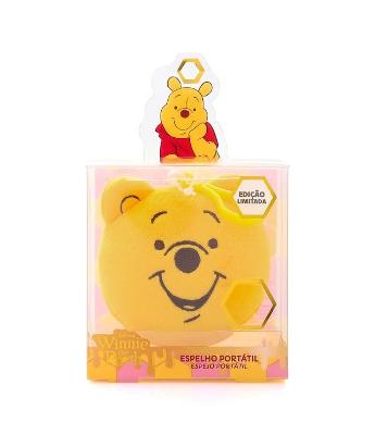 Espelho Portátil com Capa Apeluciada e Mosquetão Ursinho Pooh