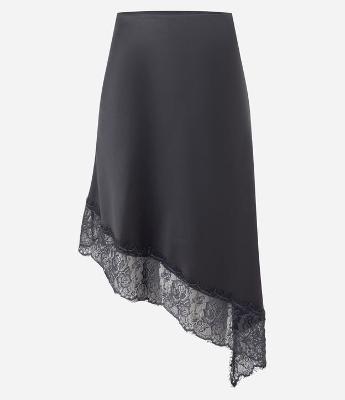 Saia Acetinada Assimétrica com Renda na Barra