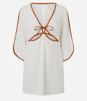 Saída de Praia Vestido em Viscolinho com Manga 3/4