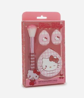 Conjunto de Esponjas e Pincel para Maquiagem Hello Kitty Alchemia