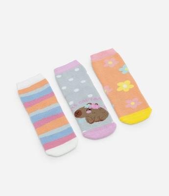 Kit 03 Meias Infantis Atoalhadas com Estampa Capivara – Tam 19 a 34
