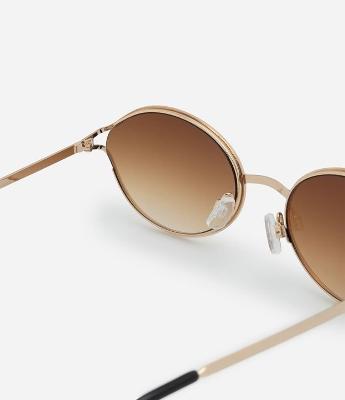 Óculos de Sol Redondo com Hastes Metalizadas e Lente Degradê