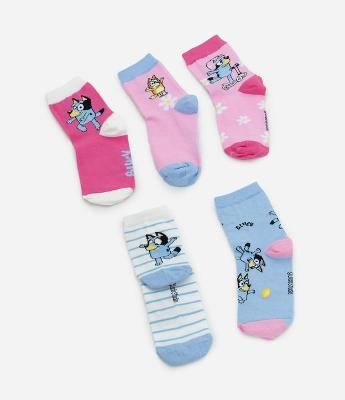 Kit 05 Meias Infantis Cano Médio com Estampa Bluey – Tam 19 a 34