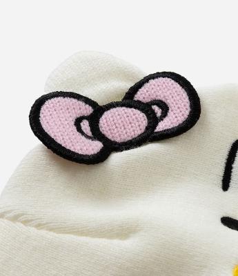 Gorro Infantil em Efeito Tricô com Estampa Hello Kitty e Orelhas 3D – Tam U
