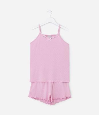 Pijama Infantil em Pointelle com Blusa Alcinha e short – Tam 5 a 16 Anos