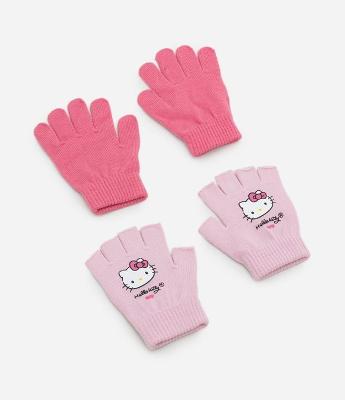 Luva Infantil em Efeito Tricô com Estampa Hello Kitty – Tam 3 a 12