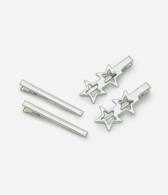 Kit 04 Presilhas de Cabelo Metálicas com Detalhe de Estrelas