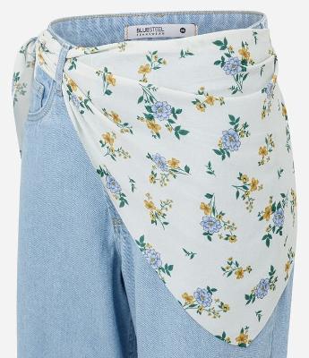 Calça Baggy em Jeans Cintura Média com Lenço