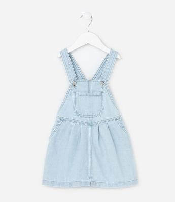 Salopete Infantil Jeans com Bolsinho Frontal e Pregas – Tam 1 a 6 Anos