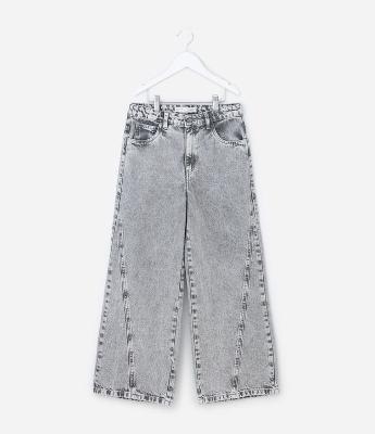 Calça Infantil Wide Leg em Jeans com Recortes – Tam 7 a 16