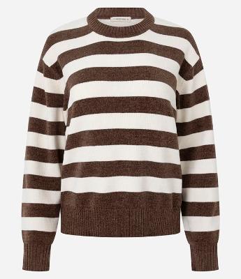 Suéter em Chenille com Estampa Listrada e Gola Redonda