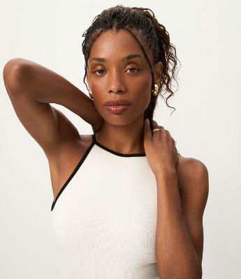 Body em Ribana com Decote Alto e Viés Contrastante