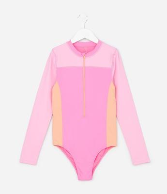 Maiô Infantil em Color Block com Zíper – Tam 5 a 14