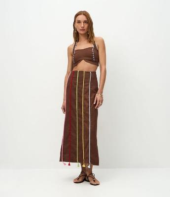 Saia Longa em Viscolinho com Aviamento de Cordas