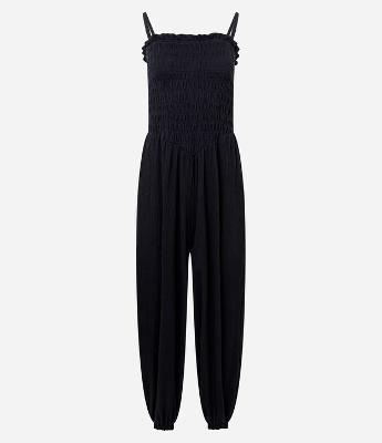 Macacão Aladim Texturizado com Alça Fina e Lastex