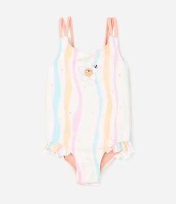 Maiô Infantil com Estampa Ondas e Flor – Tam 1 a 6