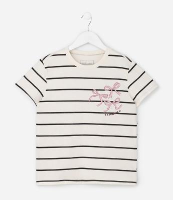 Camiseta Infantil Slim Listrada com Laços – Tam 5 a 14