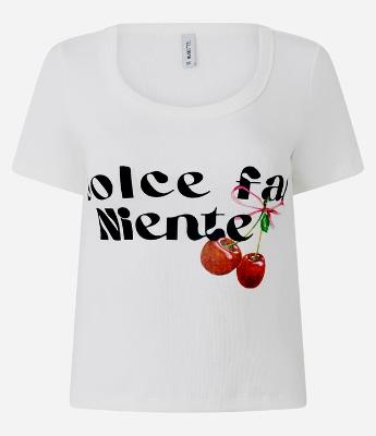 Blusa Baby Tee em Ribana com Lettering Frontal