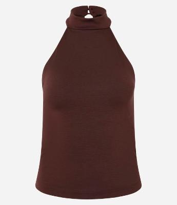 Blusa Sem Manga em Ponto Roma com Gola Halter