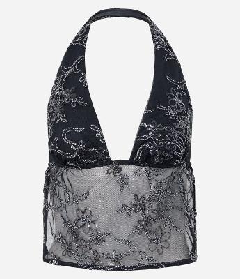 Blusa Frente Única em Tule com Bordado