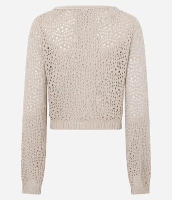 Cardigan Cropped em Tricô com Ponto Aberto e Manga Ampla