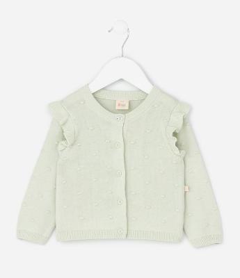 Cardigan Infantil em Efeito Tricô com Babado Texturizado – Tam RN a 18 Meses