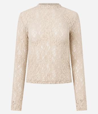 Blusa Segunda Pele em Renda Texturizada com Manga Longa