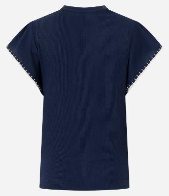 Blusa Manga Curta Texturizada com Bordado nas Mangas