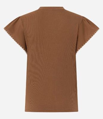 Blusa Manga Curta Texturizada com Bordado nas Mangas