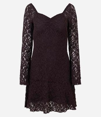 Vestido Curto Manga Longa em Renda Texturizada