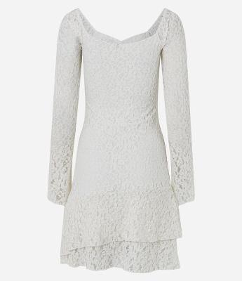 Vestido Curto Manga Longa em Renda Texturizada