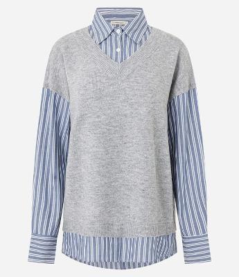 Camisa Alongada com Colete em Tricô Sobreposto