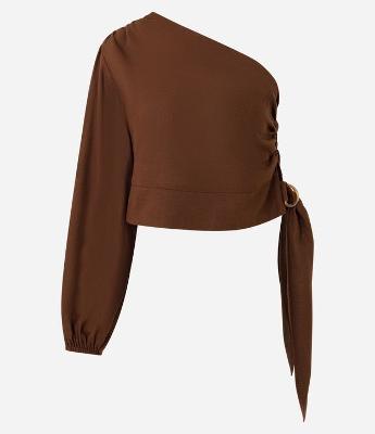 Blusa em Viscolinho com Um Ombro Só e Amarração Lateral