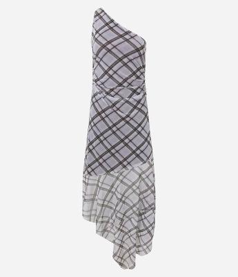 Vestido Ombro Único Assimétrico em Tule Xadrez