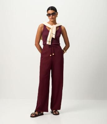 Calça Reta em Viscolinho com Amarração Frontal