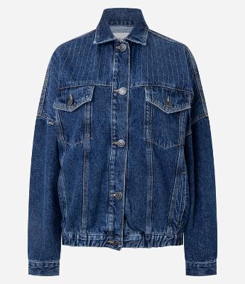 Jaqueta Oversized em Jeans com Detalhe de Risca de Giz