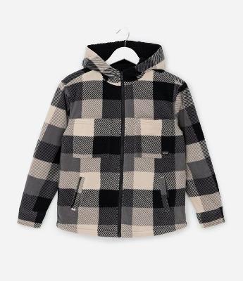 Casaco Infantil em Fleece com Estampa Xadrez e Capuz – Tam 5 a 14 Anos