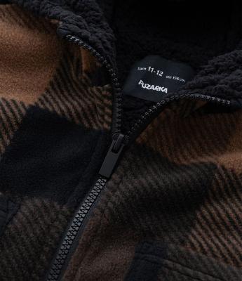 Casaco Infantil em Fleece com Estampa Xadrez e Capuz – Tam 5 a 14 Anos