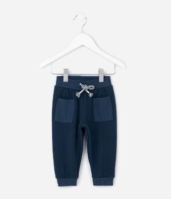 Calça Infantil em Moletom com Felpa e Bolsos Texturizados – Tam 0 a 18 Meses