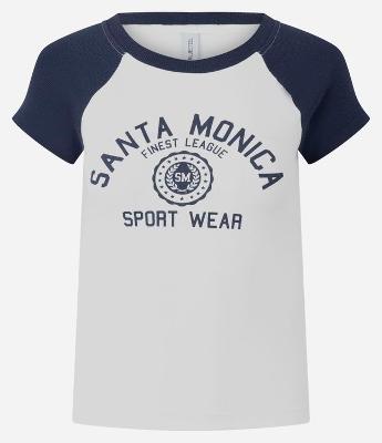 Camiseta College com Manga Contrastante e Estampa Santa Monica