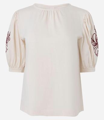 Blusa Manga Curta em Algodão com Bordado Floral