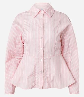 Camisa Peplum em Tricoline Listrado com Manga Longa