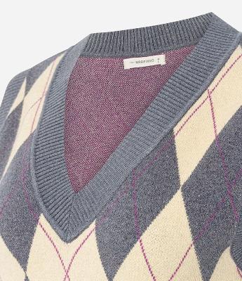 Colete Curto em Tricô com Estampa Xadrez