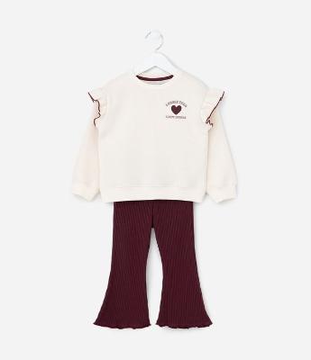 Conjunto Infantil com Babados no Ombro e Estampa de Coelho – Tam 1 a 5/6 Anos