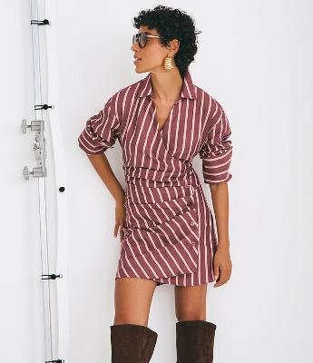 Vestido Manga Longa com Drapeado Frontal