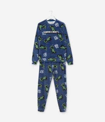 Pijama Infantil em Plush com Estampa Minecraft – Tam 5 a 14 Anos