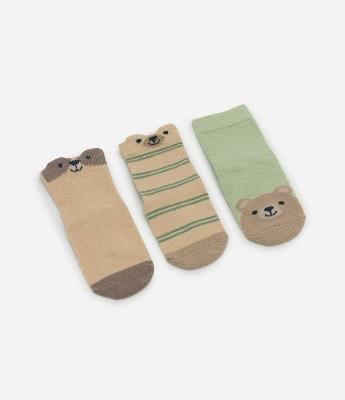 Kit 03 Meias Infantis em Algodão com Bichinhos – Tam RN a 12 Meses